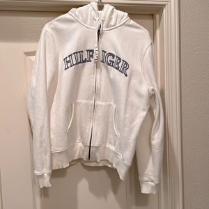 Tommy Hilfiger women’s white zip up hoodie sweatshirt.